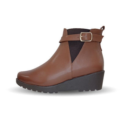 Bota Casual de moda de piel bovino con cuña mediana Pullman 436 Camel para mujer