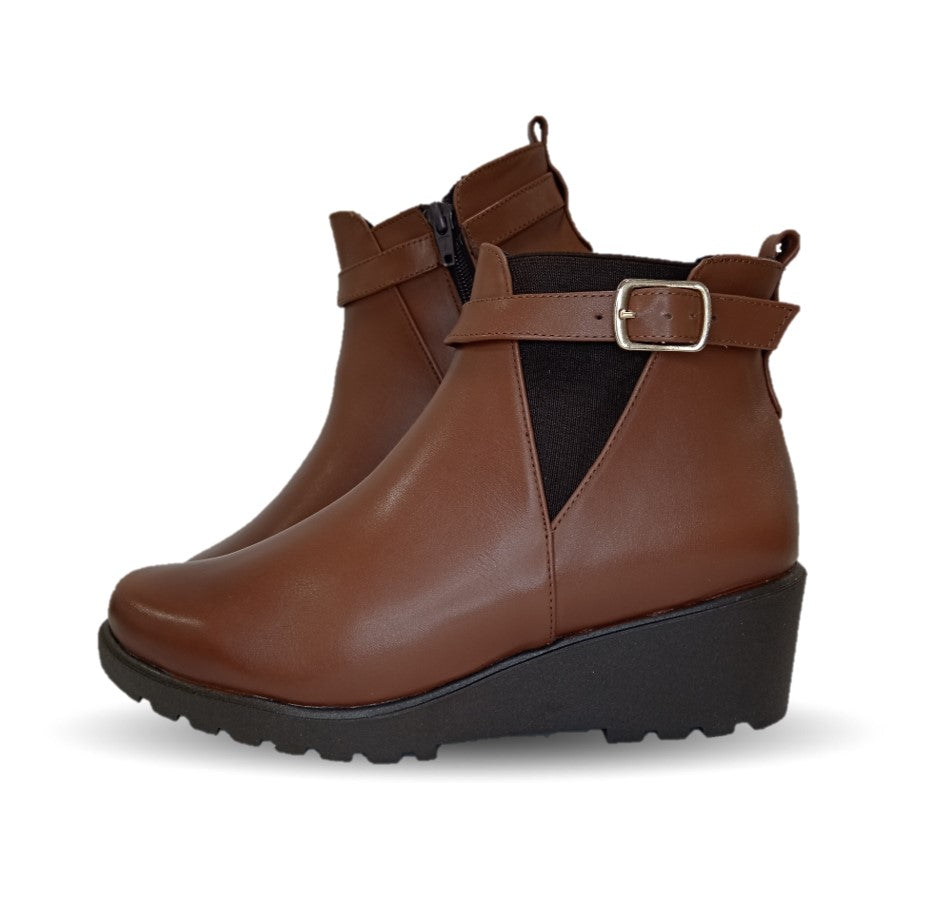 Bota Casual de moda de piel bovino con cuña mediana Pullman 436 Camel para mujer