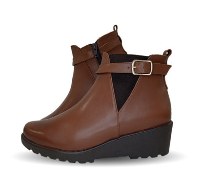 Bota Casual de moda de piel bovino con cuña mediana Pullman 436 Camel para mujer