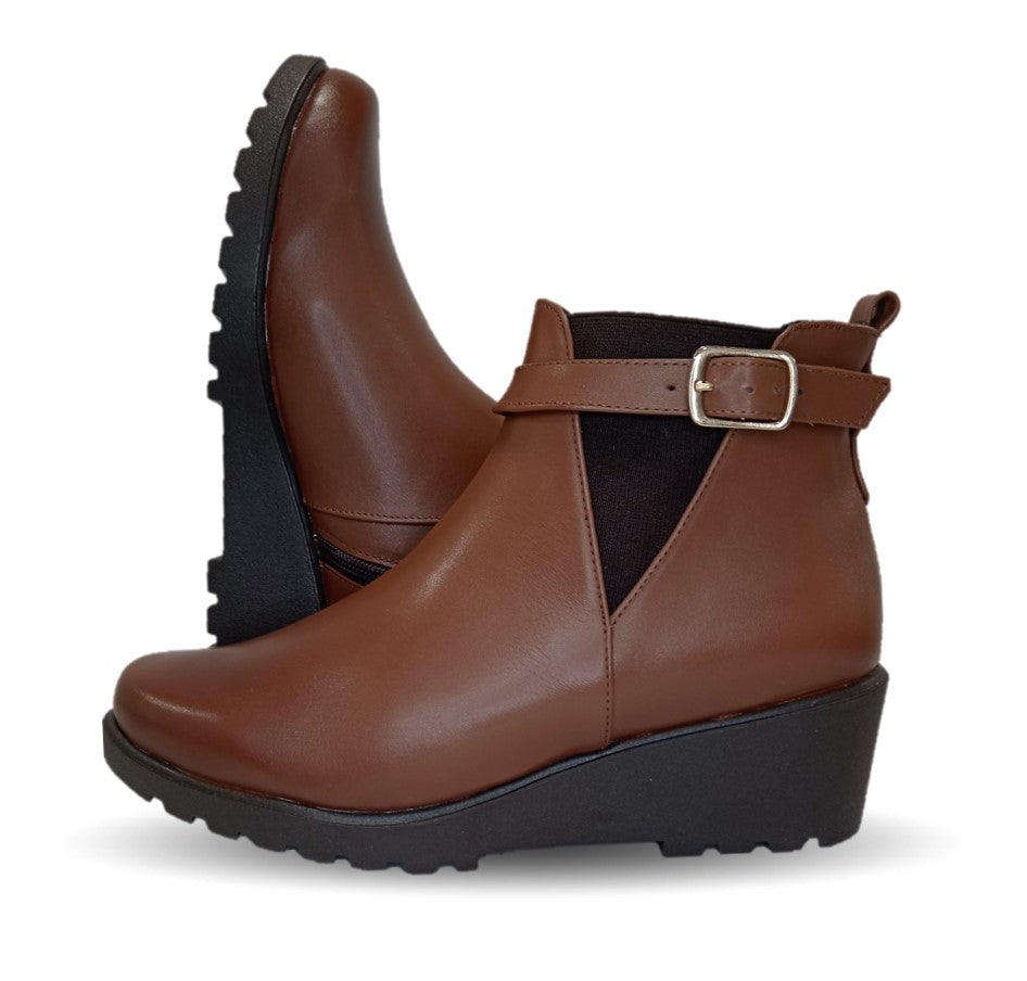 Bota Casual de moda de piel bovino con cuña mediana Pullman 436 Camel para mujer