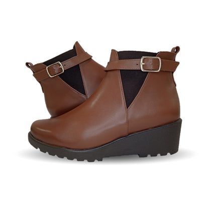 Bota Casual de moda de piel bovino con cuña mediana Pullman 436 Camel para mujer