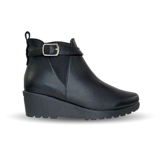Bota Casual de moda de piel bovino con cuña mediana Pullman 436 Negro para mujer