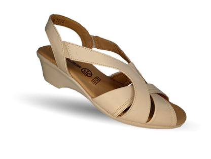 Sandalia de Confort y Casual de piel de ternera con cuña mediana Pullman 5022 Hueso para mujer