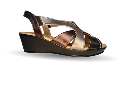 Sandalia de Confort y Casual de piel de ternera con cuña mediana Pullman 5022 Antimonio/Inoxidable para mujer