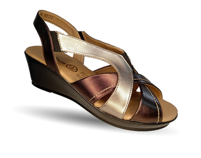 Sandalia de Confort y Casual de piel de ternera con cuña mediana Pullman 5022 Antimonio/Inoxidable para mujer