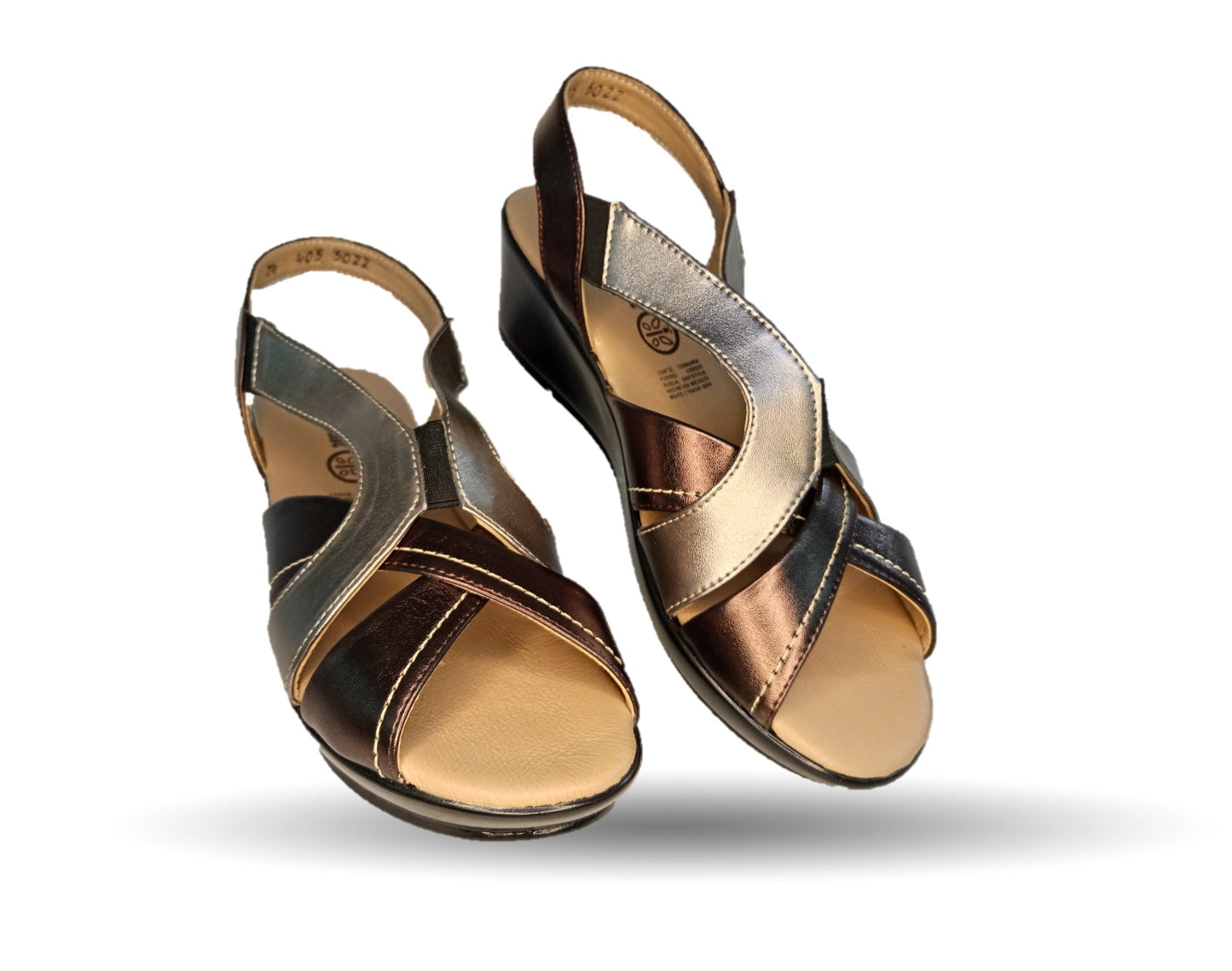 Sandalia de Confort y Casual de piel de ternera con cuña mediana Pullman 5022 Antimonio/Inoxidable para mujer