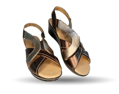 Sandalia de Confort y Casual de piel de ternera con cuña mediana Pullman 5022 Antimonio/Inoxidable para mujer