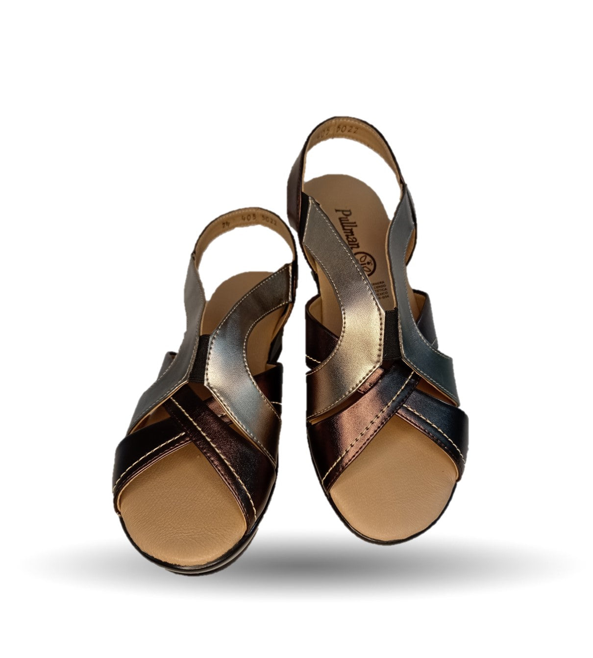 Sandalia de Confort y Casual de piel de ternera con cuña mediana Pullman 5022 Antimonio/Inoxidable para mujer