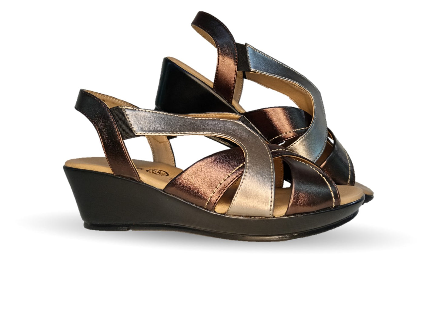 Sandalia de Confort y Casual de piel de ternera con cuña mediana Pullman 5022 Antimonio/Inoxidable para mujer