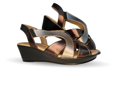 Sandalia de Confort y Casual de piel de ternera con cuña mediana Pullman 5022 Antimonio/Inoxidable para mujer