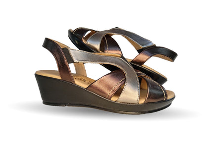 Sandalia de Confort y Casual de piel de ternera con cuña mediana Pullman 5022 Antimonio/Inoxidable para mujer