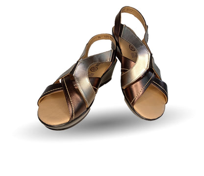 Sandalia de Confort y Casual de piel de ternera con cuña mediana Pullman 5022 Antimonio/Inoxidable para mujer