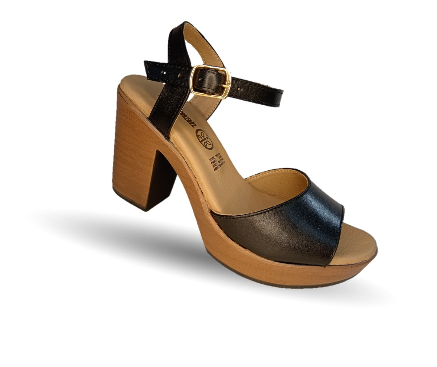 Sandalia Casual de piel de ternera con tacón alto Pullman 6502 Negro para mujer