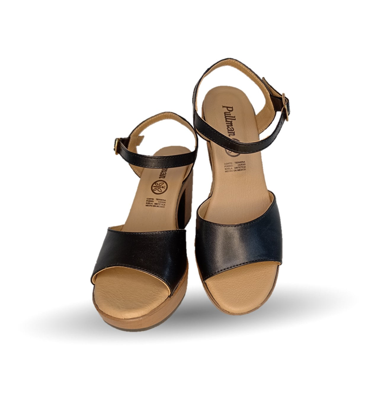 Sandalia Casual de piel de ternera con tacón alto Pullman 6502 Negro para mujer