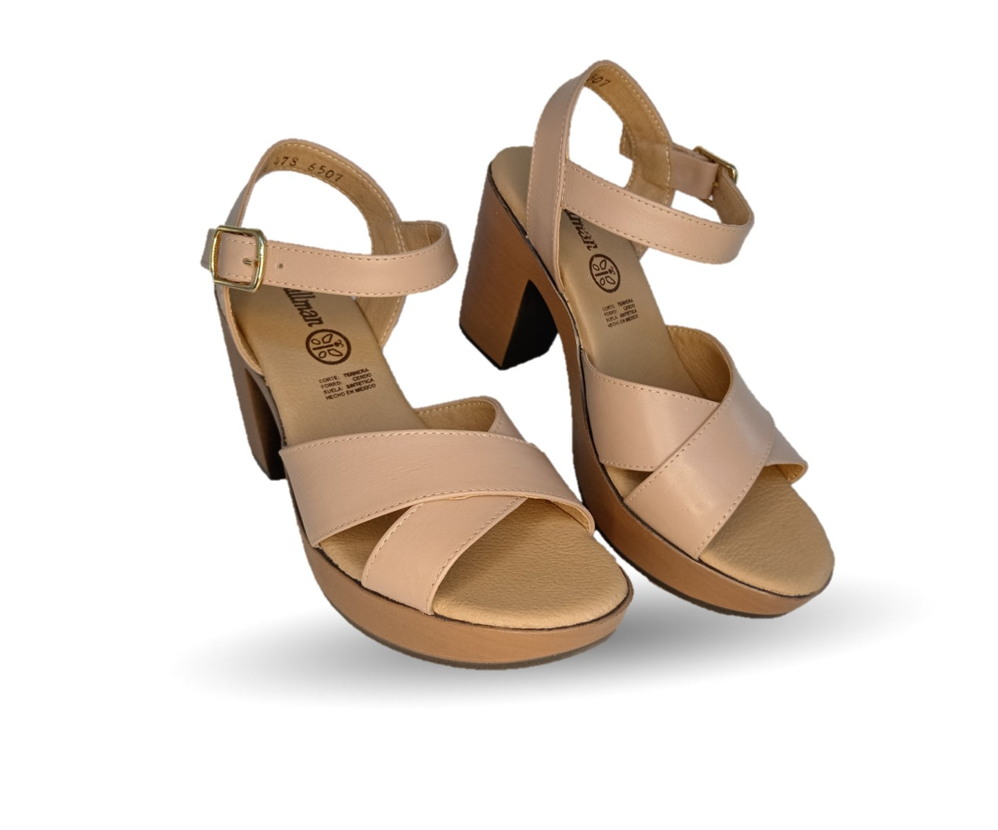 Sandalia Casual de piel de ternera con tacón alto Pullman 6507 Maquillaje para mujer