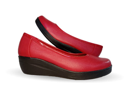 Zapato de Confort y Casual de piel de ternera con suela extra ligera Pullman 720 Rojo para mujer