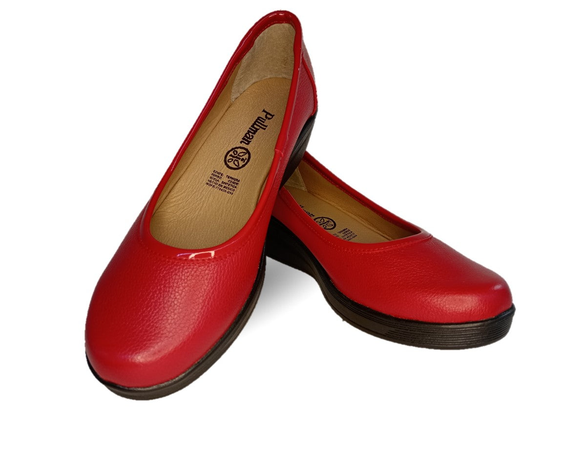 Zapato de Confort y Casual de piel de ternera con suela extra ligera Pullman 720 Rojo para mujer