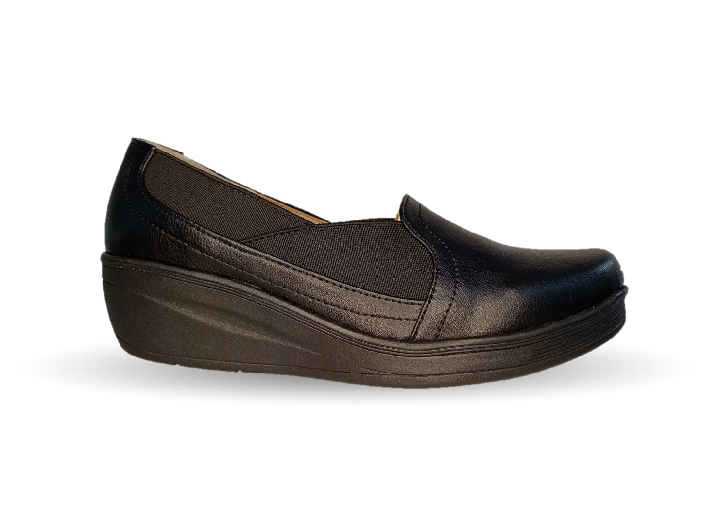 Zapato de Confort y Casual de piel de ternera con suela extra ligera Pullman 721 Negro para mujer