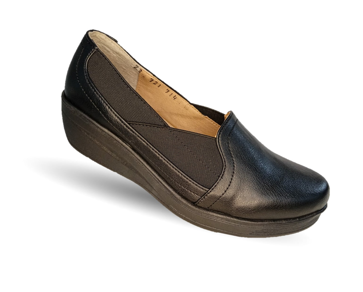 Zapato de Confort y Casual de piel de ternera con suela extra ligera Pullman 721 Negro para mujer