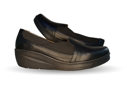 Zapato de Confort y Casual de piel de ternera con suela extra ligera Pullman 721 Negro para mujer