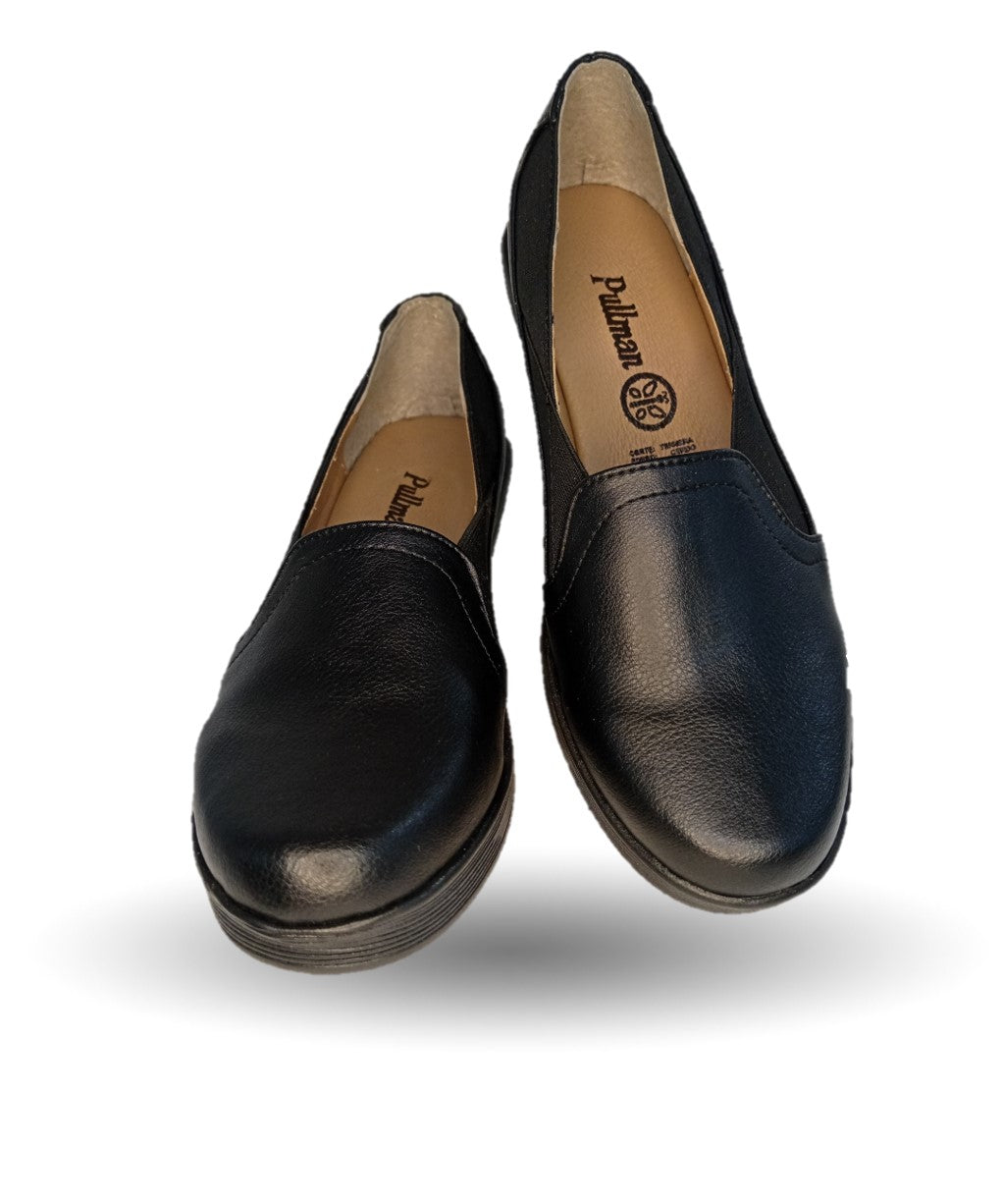 Zapato de Confort y Casual de piel de ternera con suela extra ligera Pullman 721 Negro para mujer