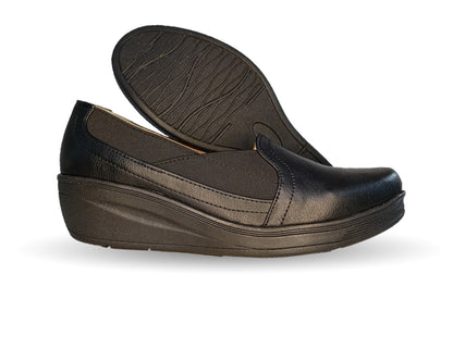 Zapato de Confort y Casual de piel de ternera con suela extra ligera Pullman 721 Negro para mujer