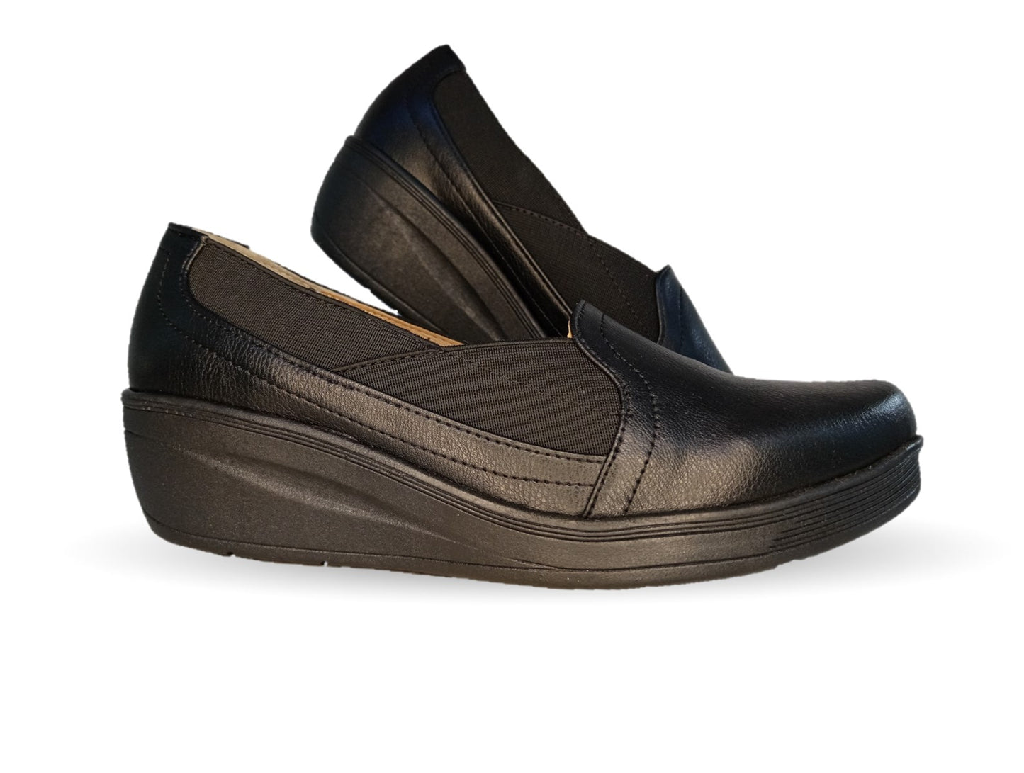 Zapato de Confort y Casual de piel de ternera con suela extra ligera Pullman 721 Negro para mujer