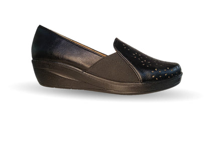 Zapato de Confort y Casual de piel de ternera con suela extra ligera Pullman 722 Negro para mujer