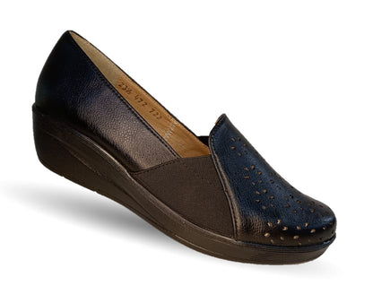 Zapato de Confort y Casual de piel de ternera con suela extra ligera Pullman 722 Negro para mujer