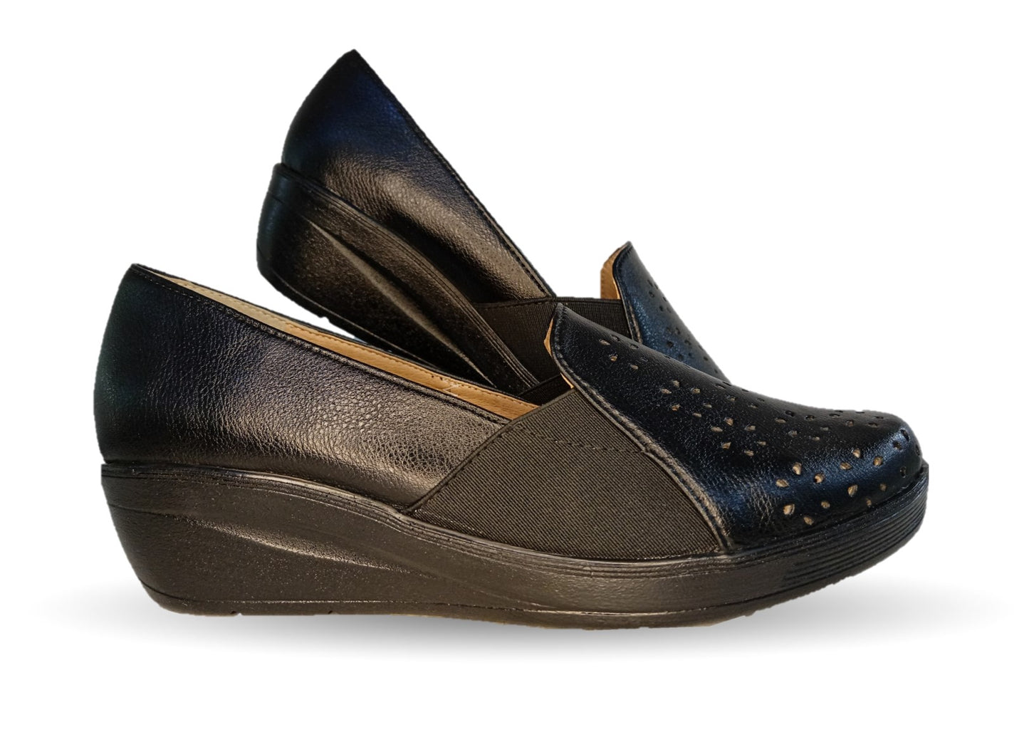 Zapato de Confort y Casual de piel de ternera con suela extra ligera Pullman 722 Negro para mujer