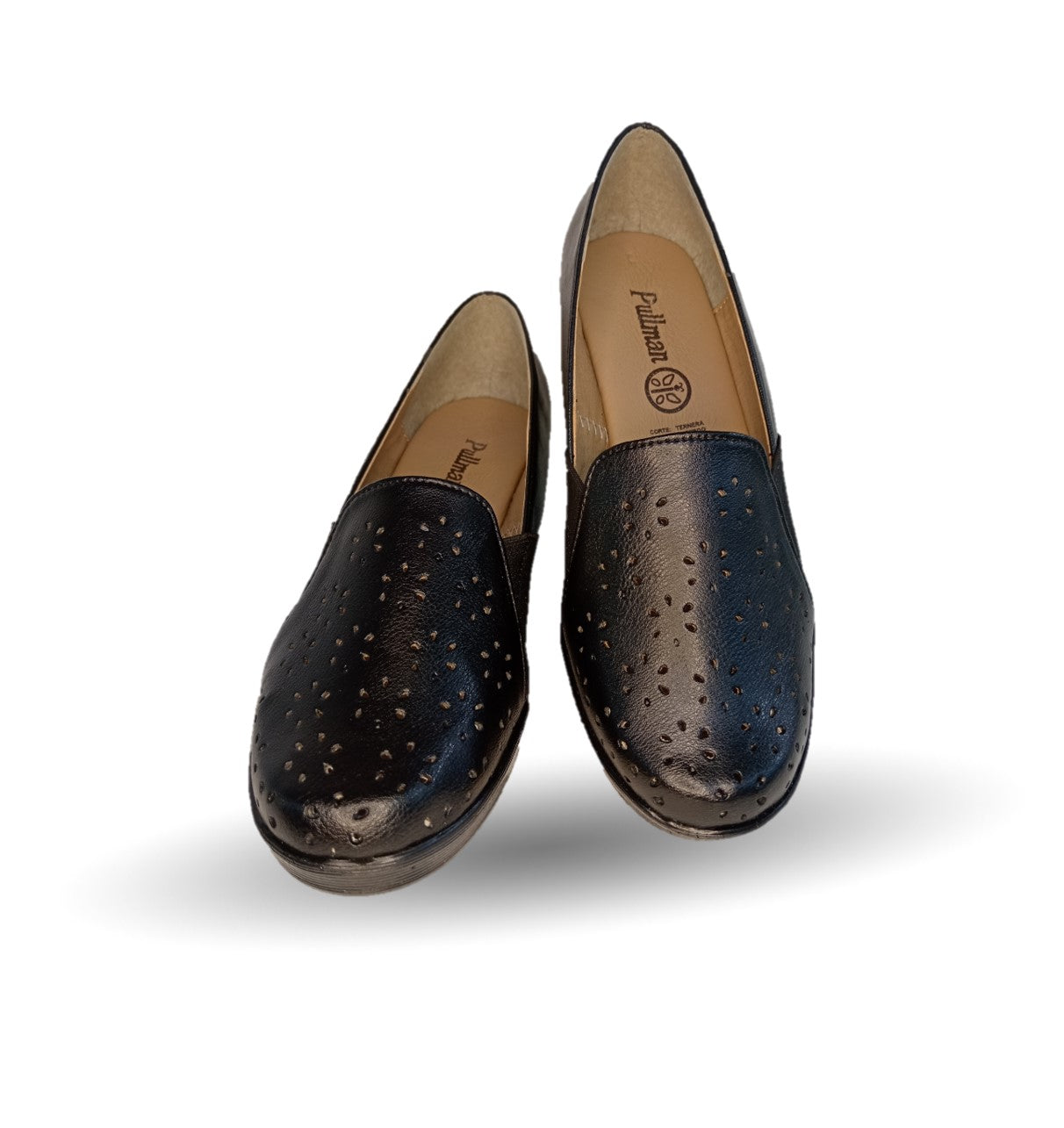 Zapato de Confort y Casual de piel de ternera con suela extra ligera Pullman 722 Negro para mujer
