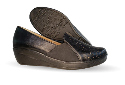 Zapato de Confort y Casual de piel de ternera con suela extra ligera Pullman 722 Negro para mujer