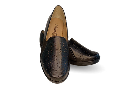 Zapato de Confort y Casual de piel de ternera con suela extra ligera Pullman 722 Negro para mujer