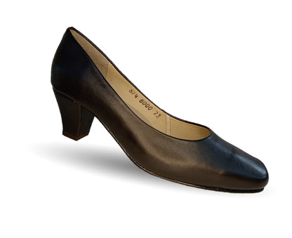 Zapatilla de Vestir y Confort de piel de ternera con tacón bajo Pullman 8000 Negro para mujer