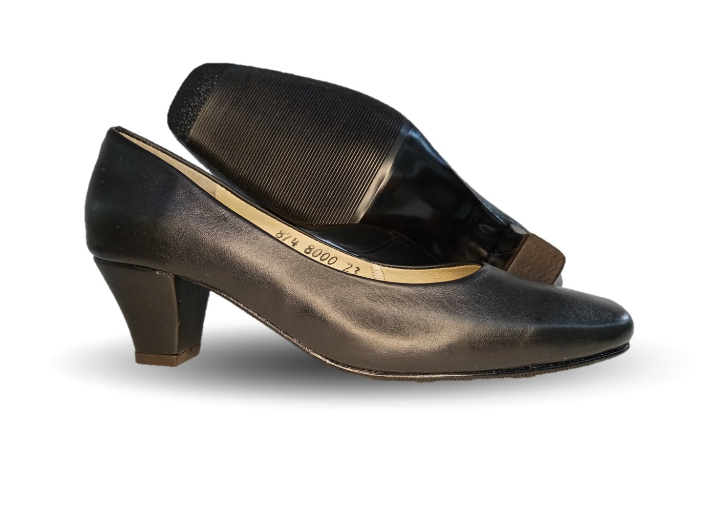 Zapatilla de Vestir y Confort de piel de ternera con tacón bajo Pullman 8000 Negro para mujer