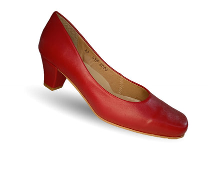 Zapatilla de Vestir y Confort de piel de ternera con tacón bajo Pullman 8000 Rojo para mujer
