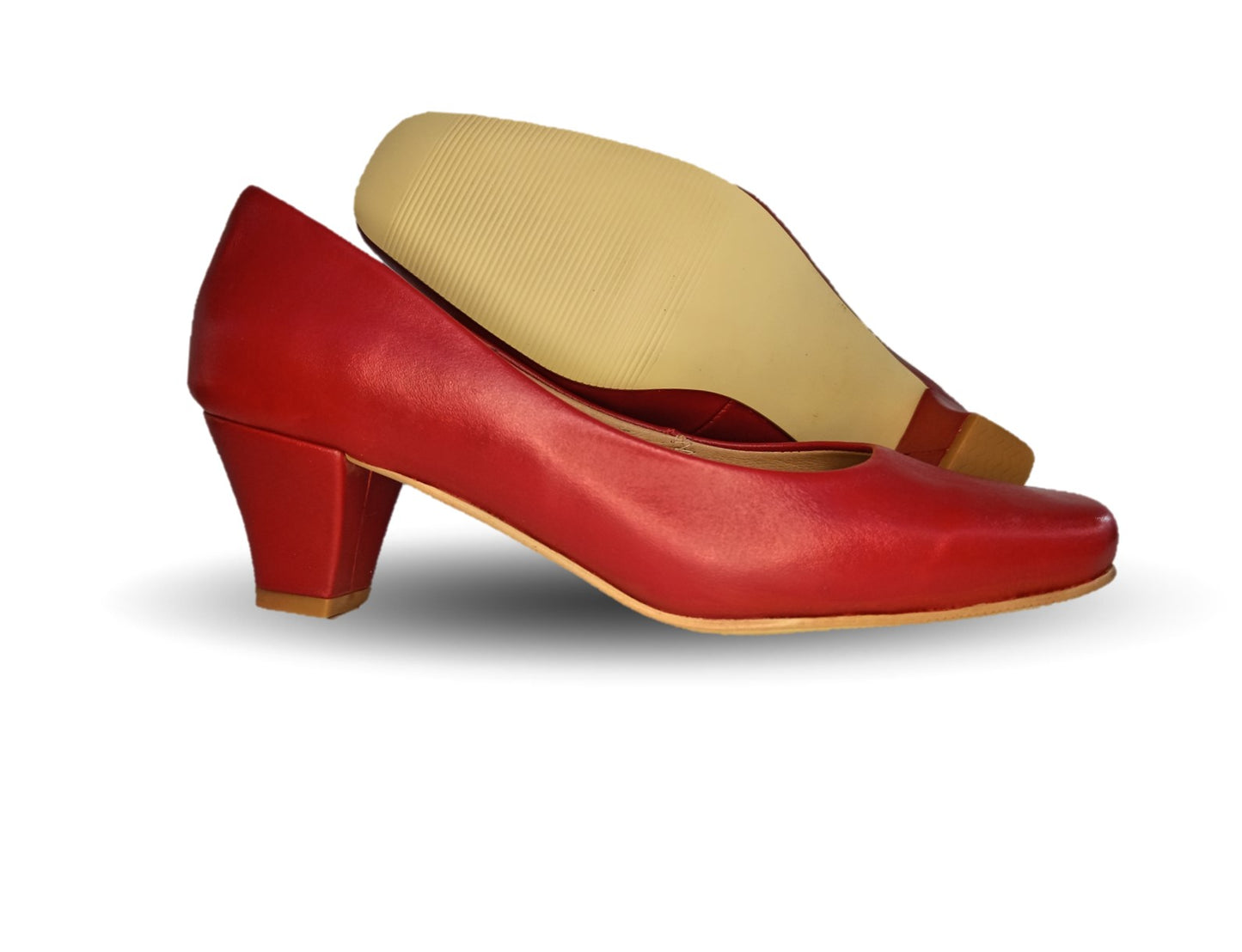 Zapatilla de Vestir y Confort de piel de ternera con tacón bajo Pullman 8000 Rojo para mujer