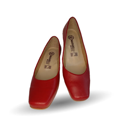 Zapatilla de Vestir y Confort de piel de ternera con tacón bajo Pullman 8000 Rojo para mujer
