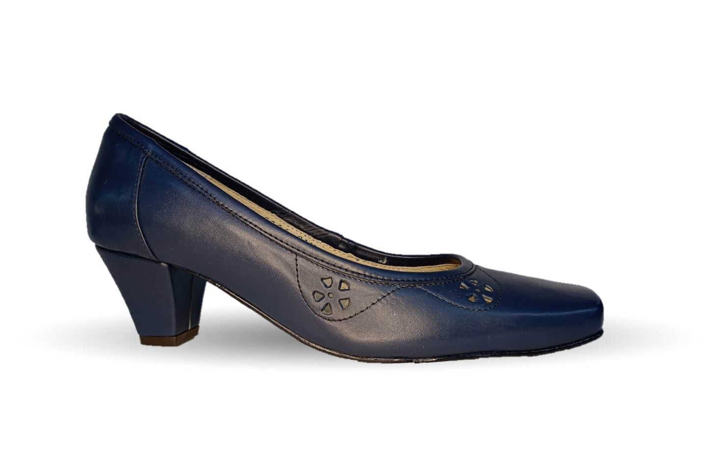 Zapatilla de Vestir y Confort de piel de ternera con tacón bajo Pullman 8006 Azul Marino para mujer