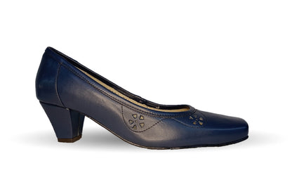 Zapatilla de Vestir y Confort de piel de ternera con tacón bajo Pullman 8006 Azul Marino para mujer