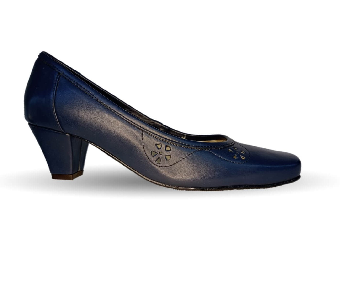 Zapatilla de Vestir y Confort de piel de ternera con tacón bajo Pullman 8006 Azul Marino para mujer