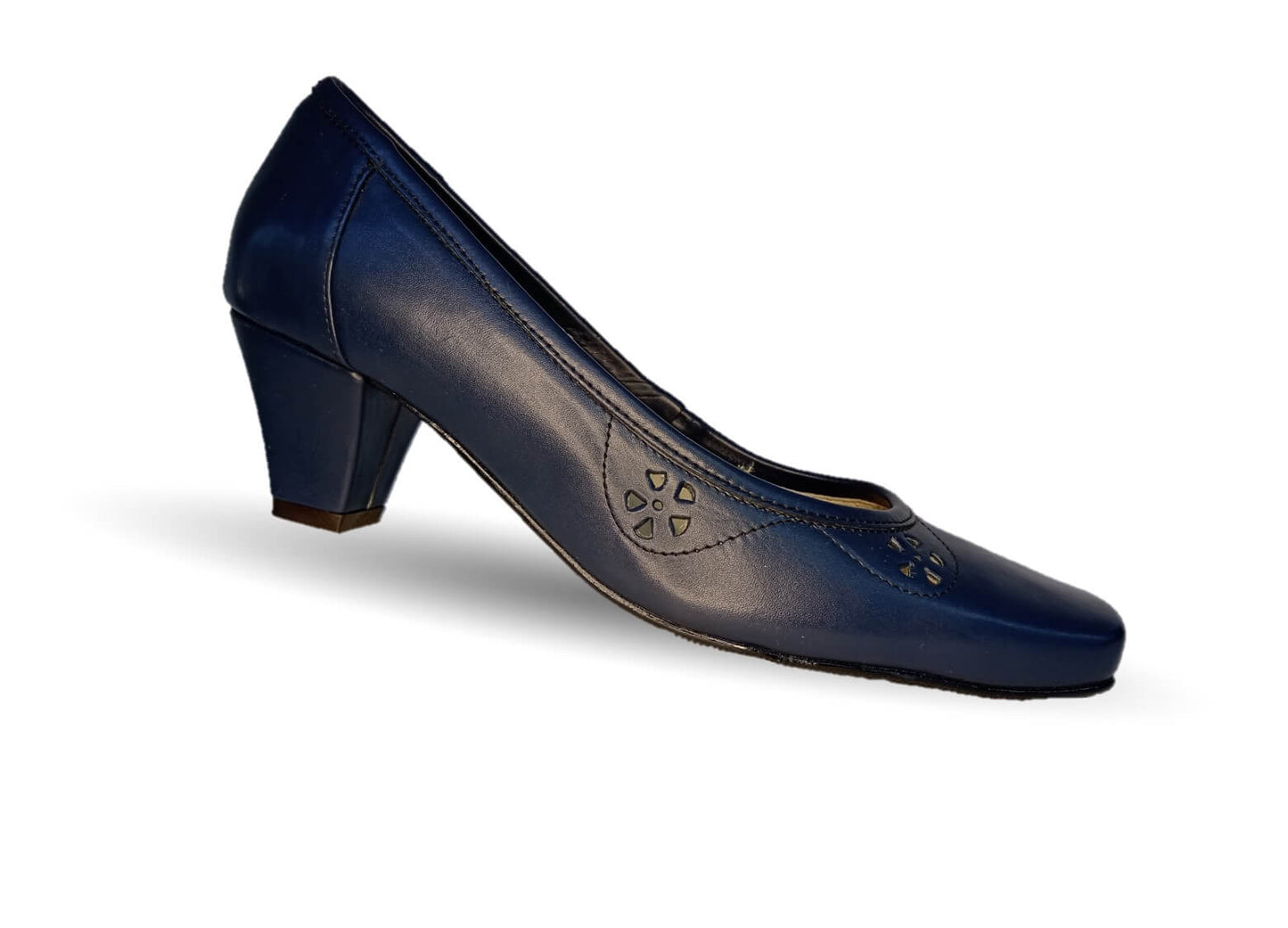 Zapatilla de Vestir y Confort de piel de ternera con tacón bajo Pullman 8006 Azul Marino para mujer