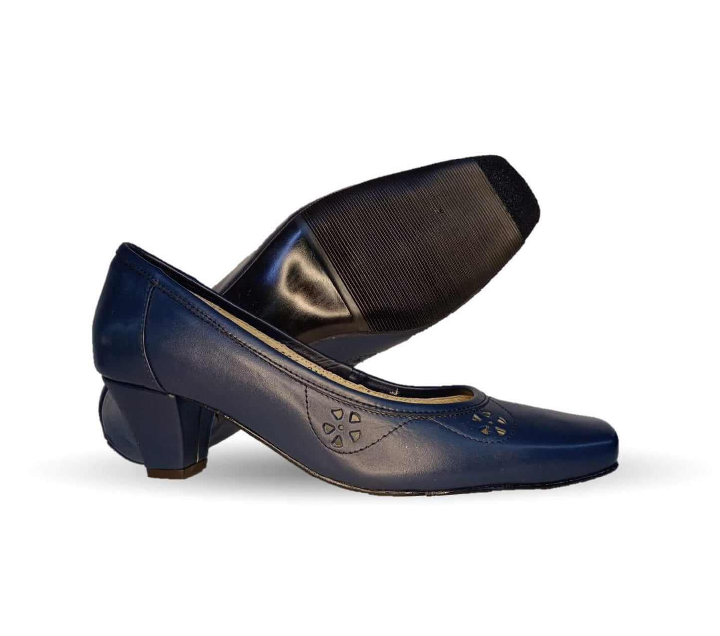 Zapatilla de Vestir y Confort de piel de ternera con tacón bajo Pullman 8006 Azul Marino para mujer