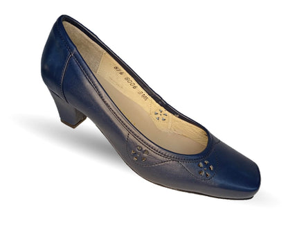 Zapatilla de Vestir y Confort de piel de ternera con tacón bajo Pullman 8006 Azul Marino para mujer