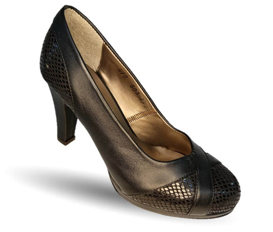 Zapatilla de Vestir de piel de ternera con tacón alto Pullman 803 Micro Serpiente Negro para mujer