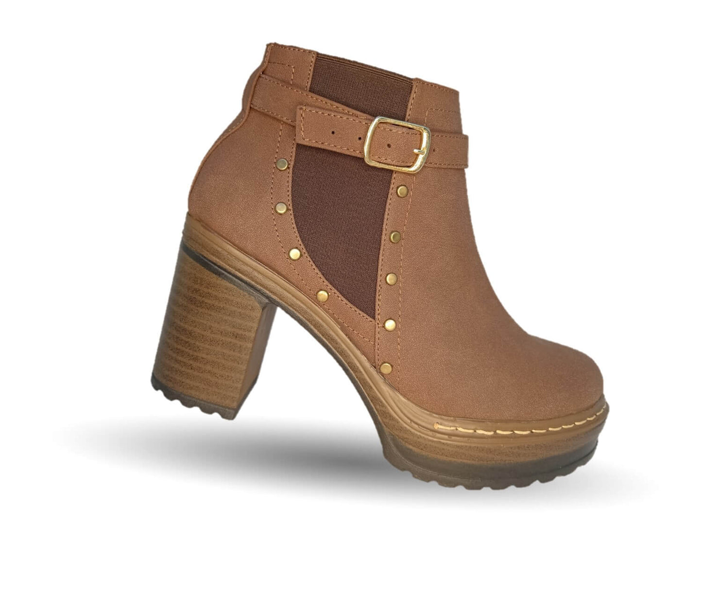Bota Casual de moda de piel de ternera con tacón alto Pullman 8500 Hunting Madera para mujer