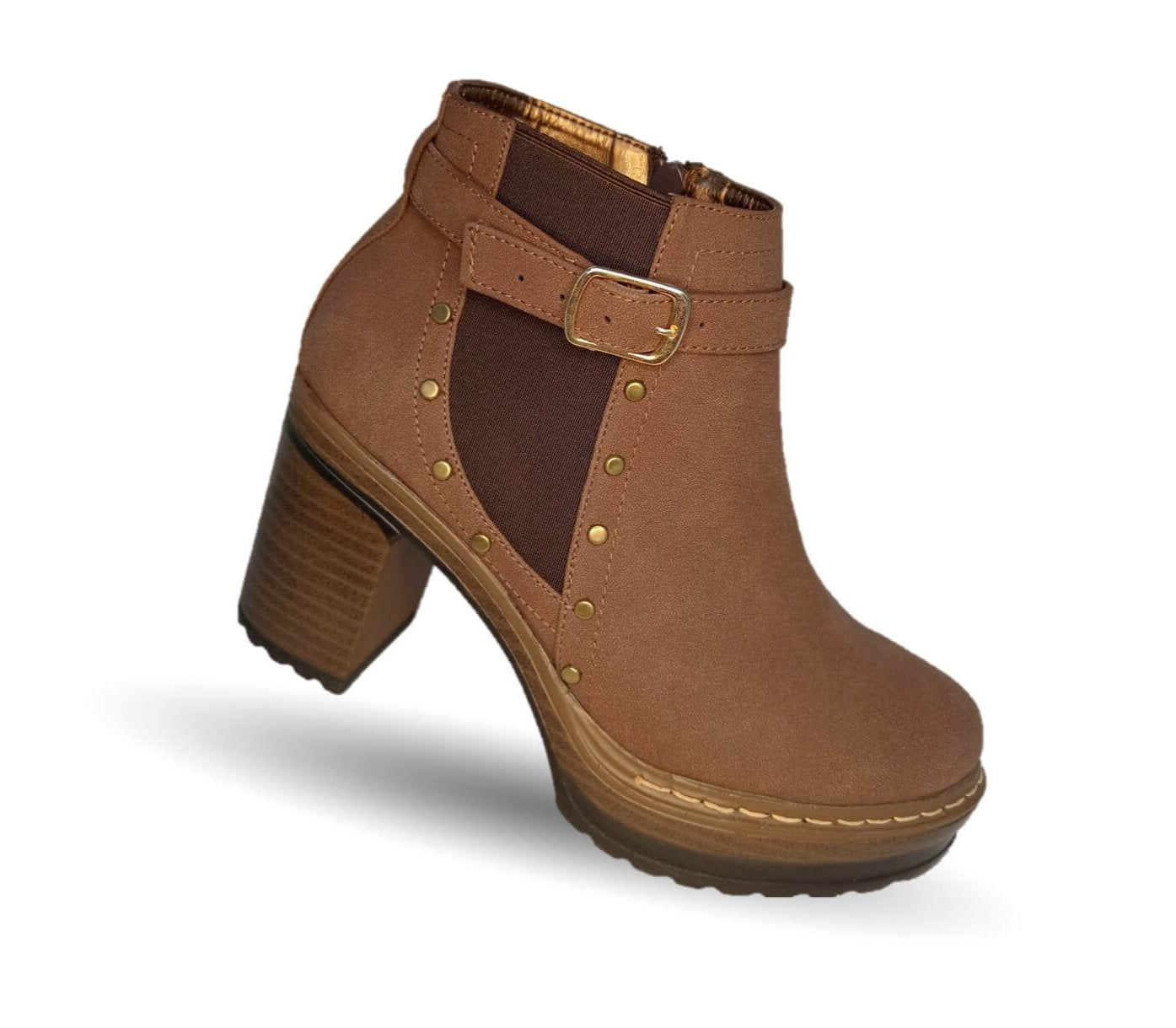 Bota Casual de moda de piel de ternera con tacón alto Pullman 8500 Hunting Madera para mujer