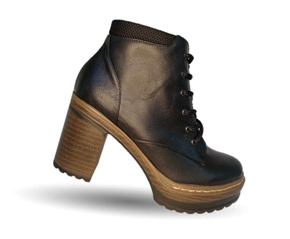 Bota Casual de moda de piel de ternera con tacón alto Pullman 8501 Negro para mujer