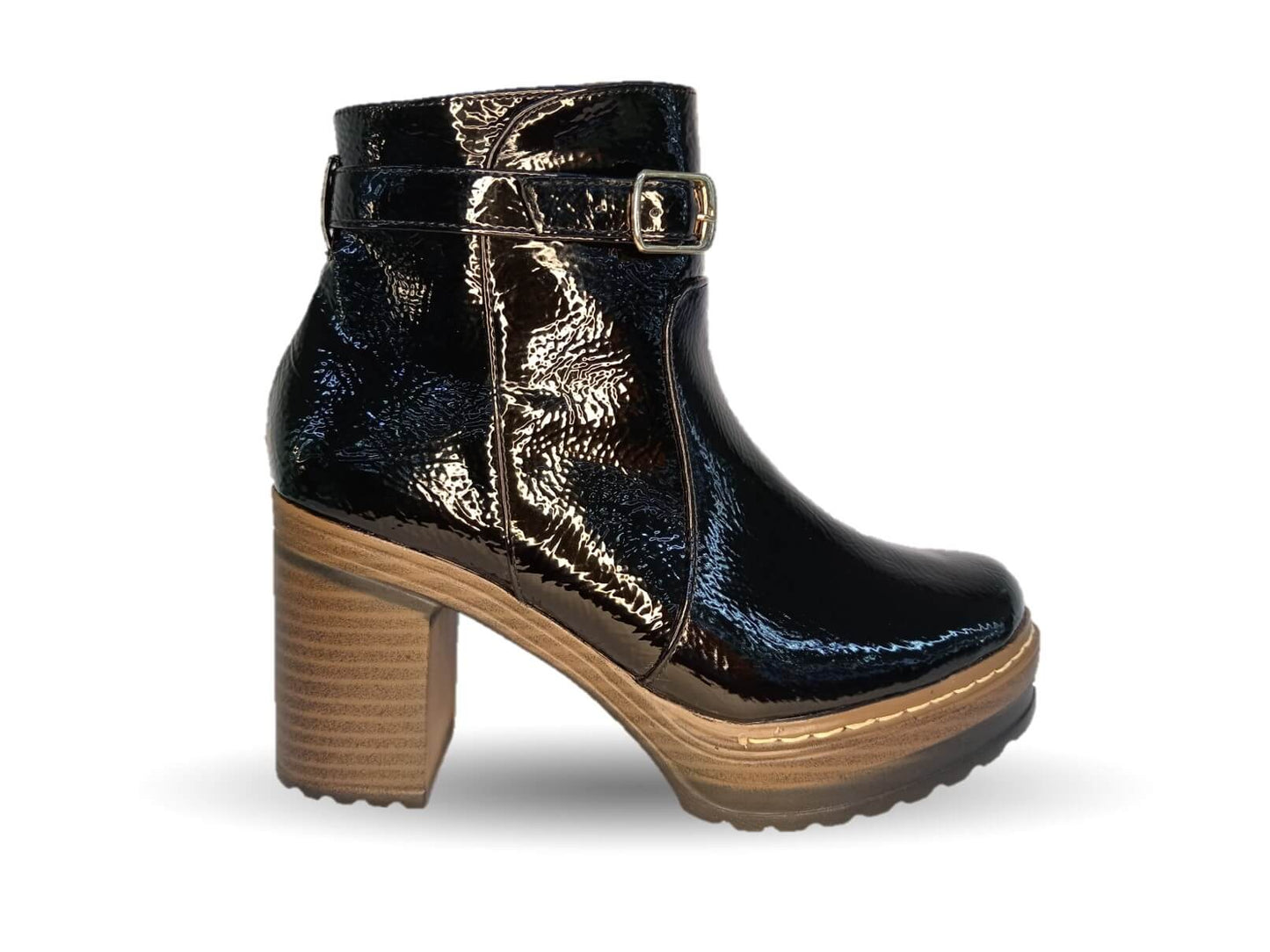 Bota Casual de moda de piel de ternera con tacón alto Pullman 8502 Charol Negro para mujer