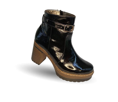 Bota Casual de moda de piel de ternera con tacón alto Pullman 8502 Charol Negro para mujer